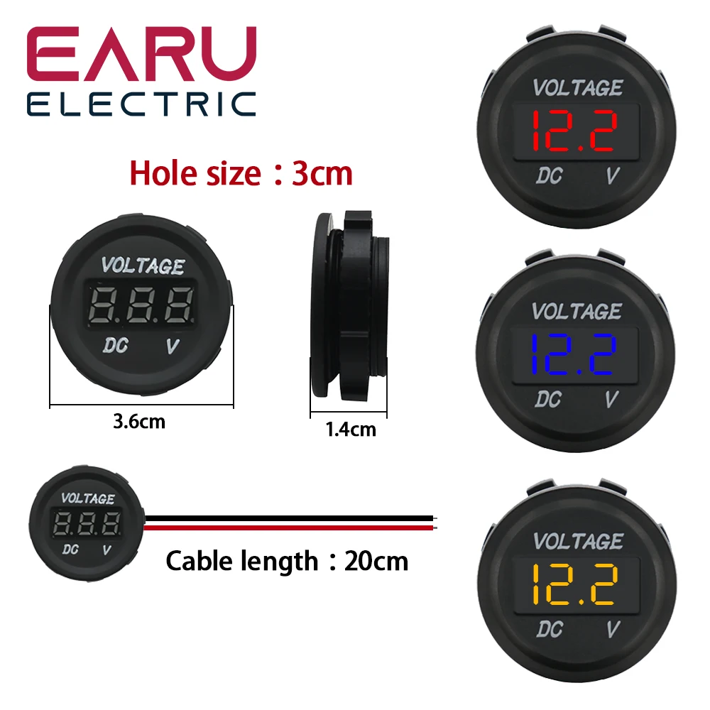 earu DC 0-40V Waterproof Voltmeter LED Digital Display Voltage Meter for Car Motorcycle battery LED Panel Volt Monitor 12V