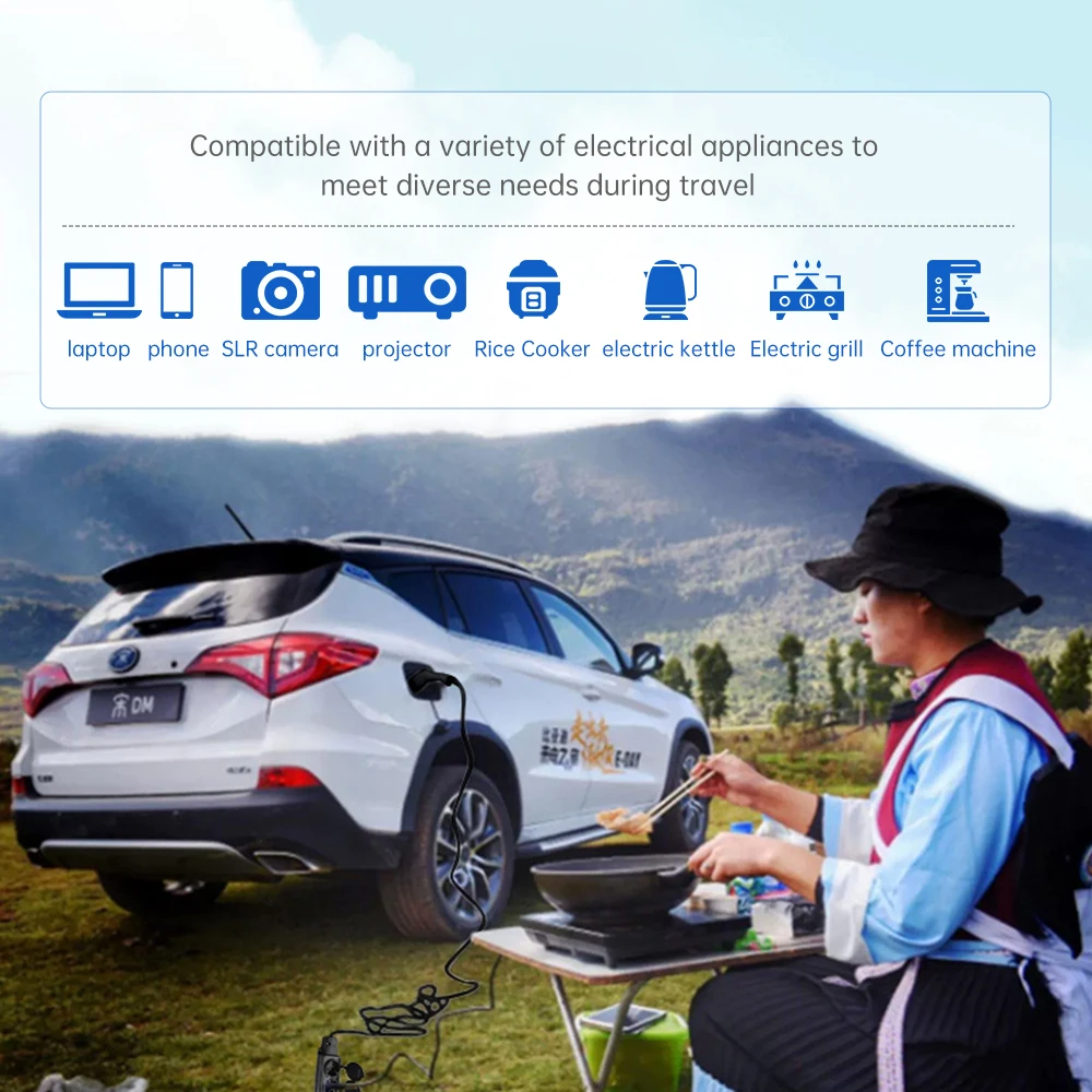 Acodo 電気自動車放電器機器ケーブル 3 メートル Type2 GBT 3.5KW 16A 250V EU ソケット電気自動車側 V2L BYD テスラ