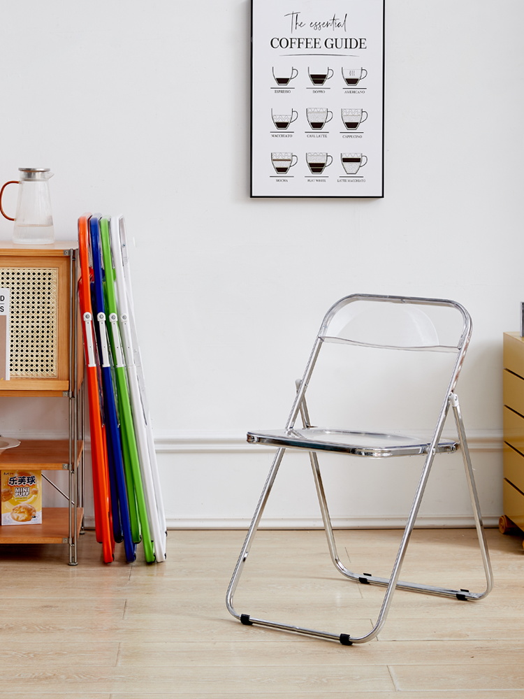 Silla de comedor plegable de acrílico, mesa minimalista para el hogar, taburete moderno para tienda de ropa, respaldo, taburete plegable transparente de acrílico