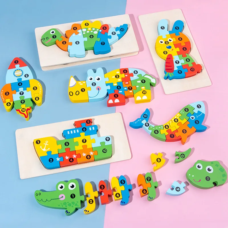 1 pçs 3d quebra-cabeça de madeira dinossauro animal quebra-cabeça educação precoce classificação de cores aprendizagem brinquedos educativos para crianças presente