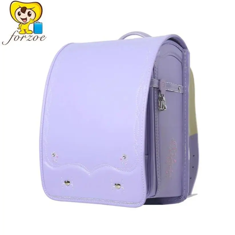 Japanese Style School Backpack For Girl Randoseru Backpack Automatic Satchel Japanese School Bag Embroidery PU Bookbag For Girls