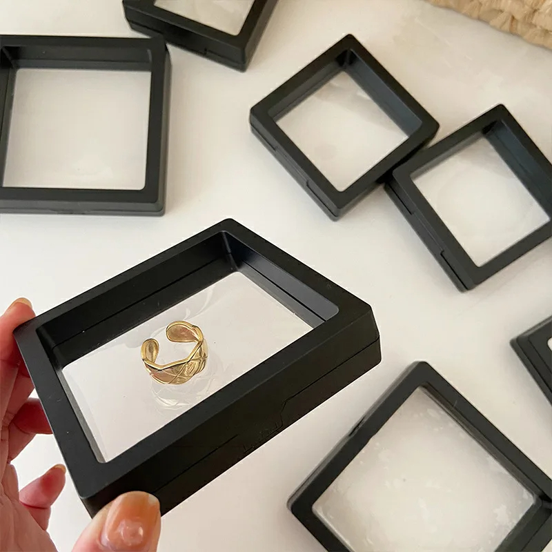 10 ชิ้น PE ฟิล์มกล่องเก็บเครื่องประดับ 3D บรรจุภัณฑ์ฟรีขาตั้งกรอบลอยเมมเบรนแหวนต่างหูสร้อยคอผู้ถือจอแสดงผล