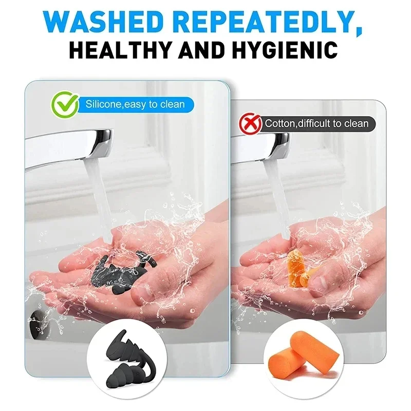 Soft Reusable 3-layer Earplugs for Sleep Silicone Noise Reduction Protection Earplugs Noise Reduction Earplugs Swimming Earplugs