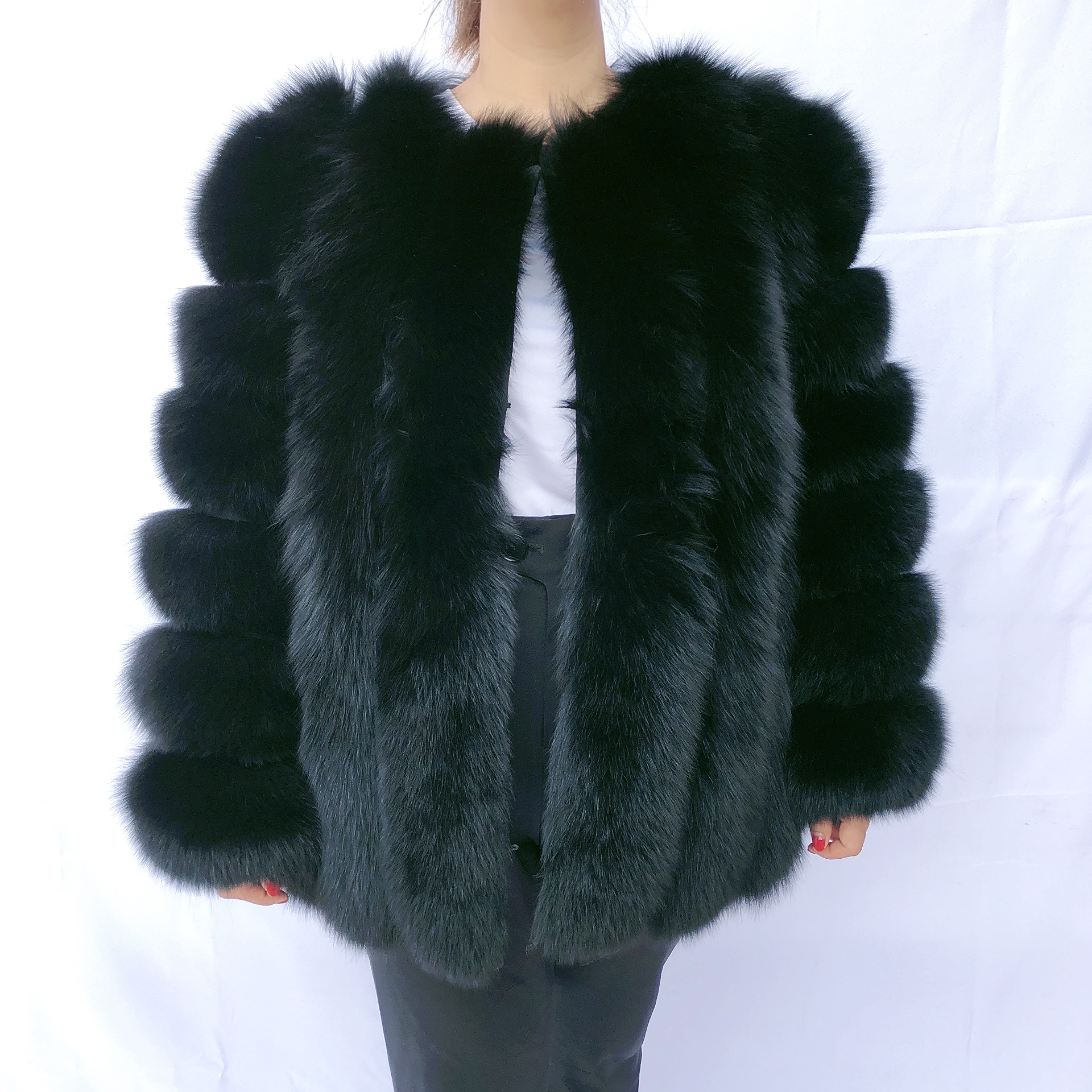 Real fox casaco de pele outono e inverno das mulheres vertical bar jaqueta raposa natural nova moda prata fox casaco de pele frete grátis