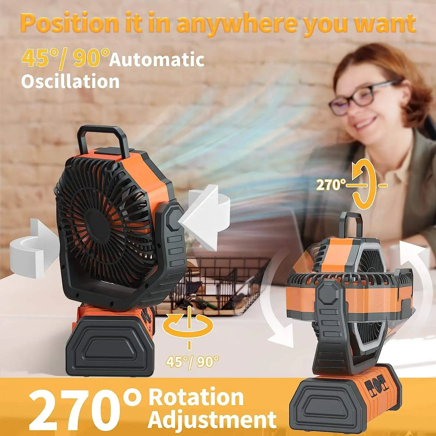 20000mAh Camping Fan with Battery,with LED Lantern,4 Speeds Desk Fan with Remote,Portable Outdoor Fan with Hook for Tent