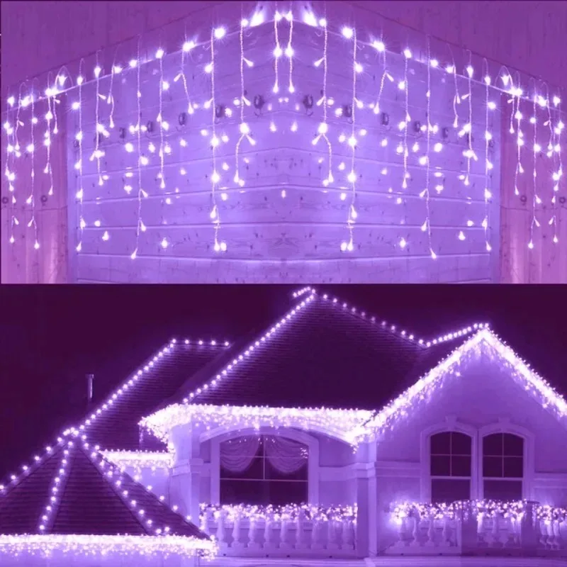 คริสต์มาส Garland LED Curtain Icicle ไฟ Festoon LED Light Droop น้ําตก String ไฟสวนกลางแจ้ง Street ชายคาตกแต่ง