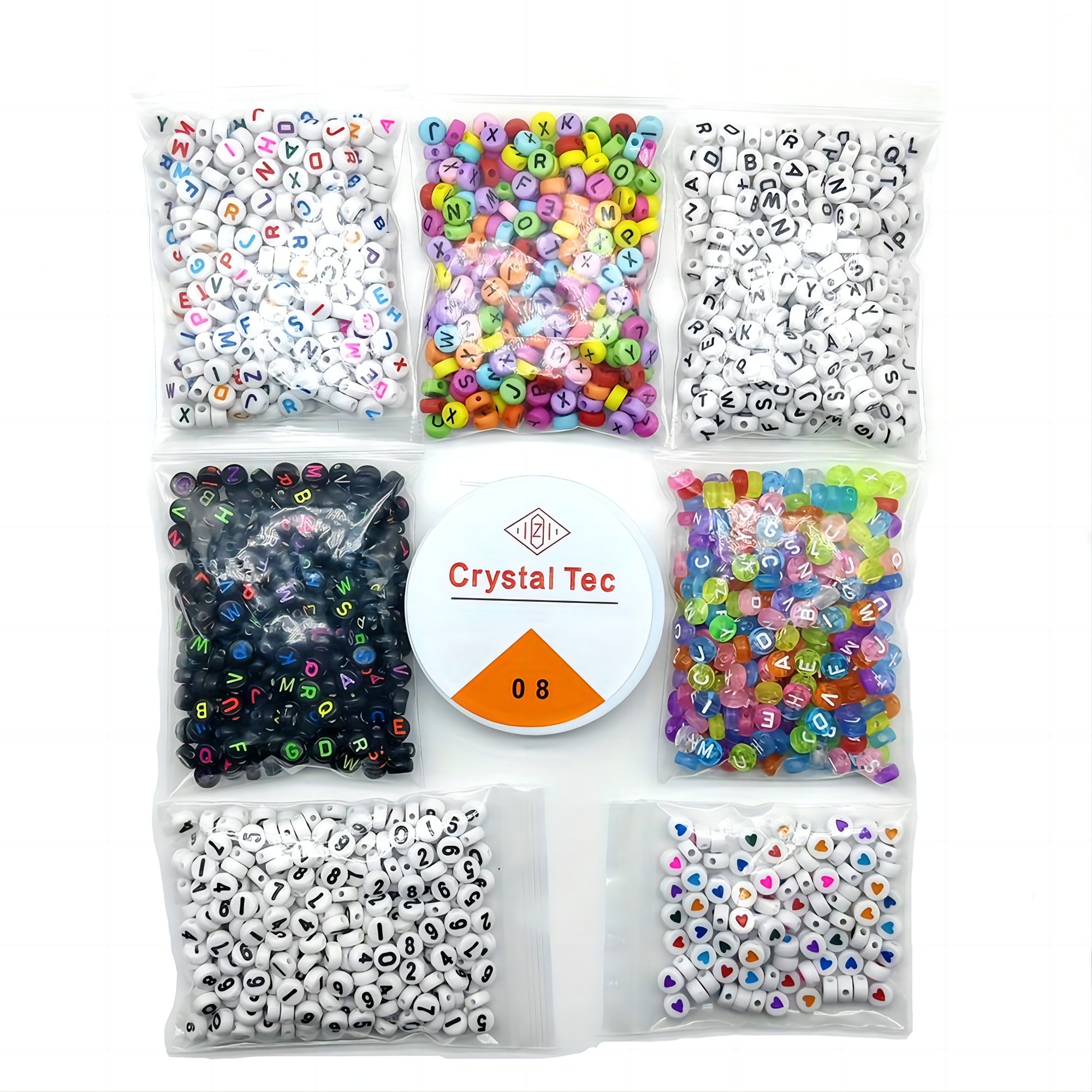 700 piezas de cuentas alfanuméricas acrílicas de 7 colores y 1 rollo de hilo elástico, joyería hecha, collar, pulsera, pulsera (7x4mm)