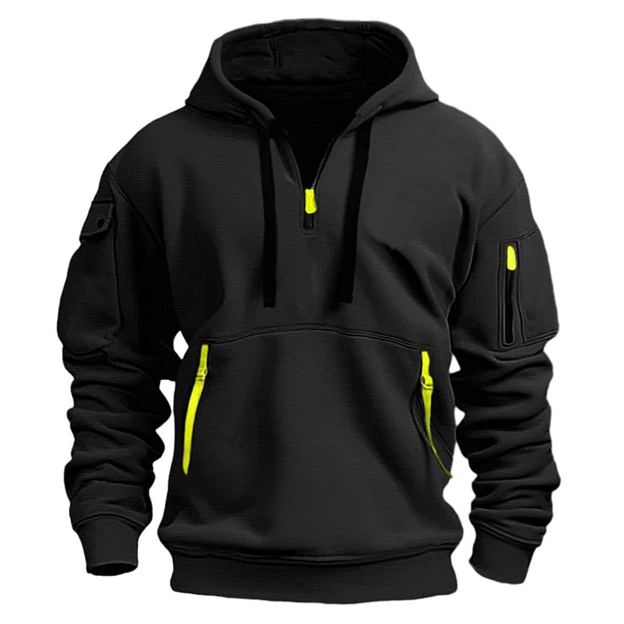 Sudadera con capucha a la moda para hombre, jersey elástico con múltiples bolsillos y cremallera en el brazo, sudadera deportiva informal de manga larga para primavera y otoño
