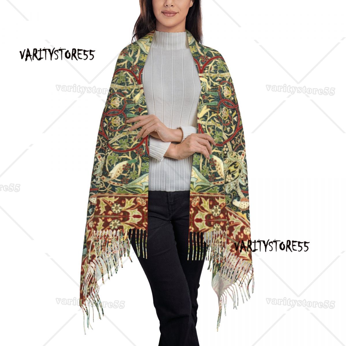 William Morris Bulle rs wood Antik Teppich Druck Quaste Schal Frauen weiche Schals Wraps weibliche Winters chals