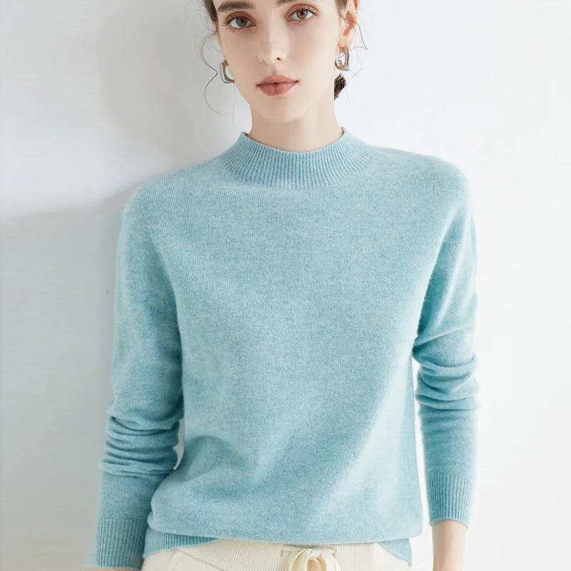 First-Line Ready-To-Wear Wollpullover Damen Loose Half Rollkragenpullover Frühling und Herbst Basic Style Simple Bottoming Top