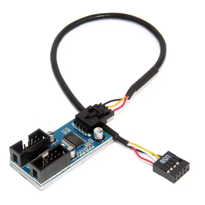 Divisor USB de 9 pines, placa base, interfaz hembra USB, divisor de cabezal, adaptador de Cable de extensión de 1 a 2, conectores HUB USB de 9 pines y 1 a 4