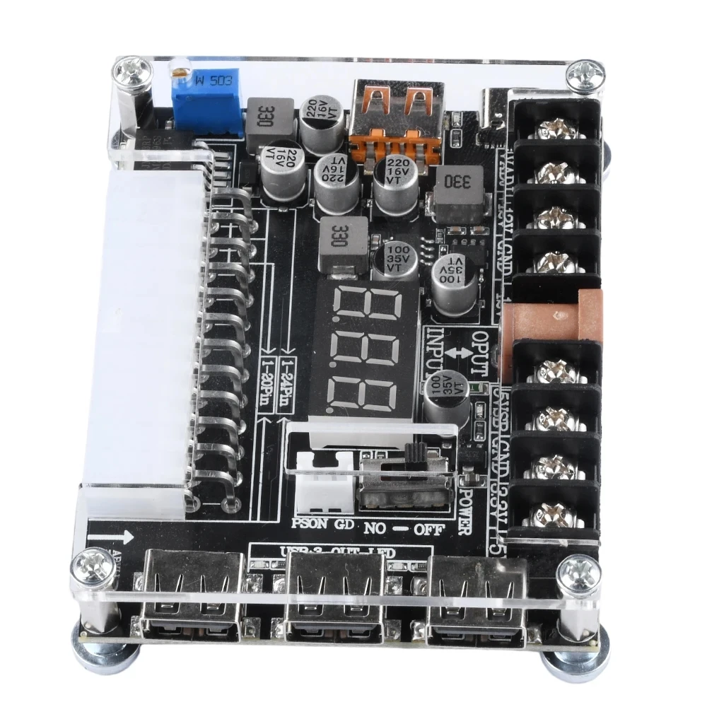 Modulo di alimentazione scheda adattatore di alimentazione ATX da 20/24 pin con tensione regolabile e display digitale rosso
