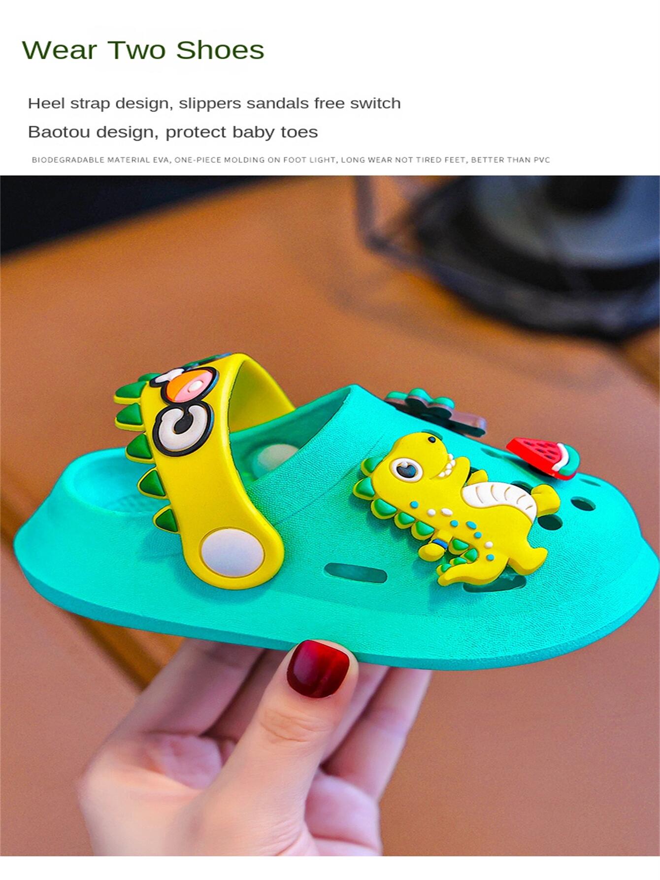 Letnie kapcie dziecięce dziura sandały dziecięce miękkie antypoślizgowe kreskówka dinozaur DIY Design kryty antypoślizgowe chłopcy dziewczęta buty na plażę