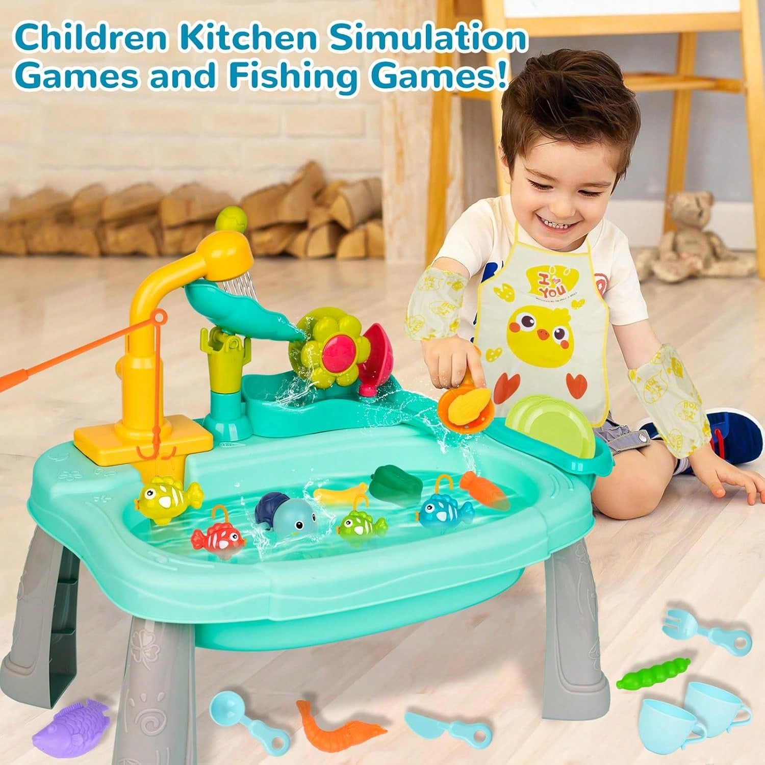 Évier de jeu avec eau courante, Mini Table d'eau pour les tout-petits, robinet et plats de jeu améliorés, jouet lave-vaisselle électrique pour enfants