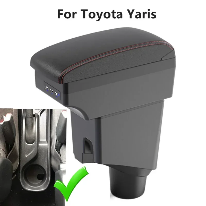 Para Toyota Yaris 2015 2016 2017 2018 2019 2020 2021 caja de reposabrazos de coche consola Central caja de modificación de almacenamiento accesorios LED USB