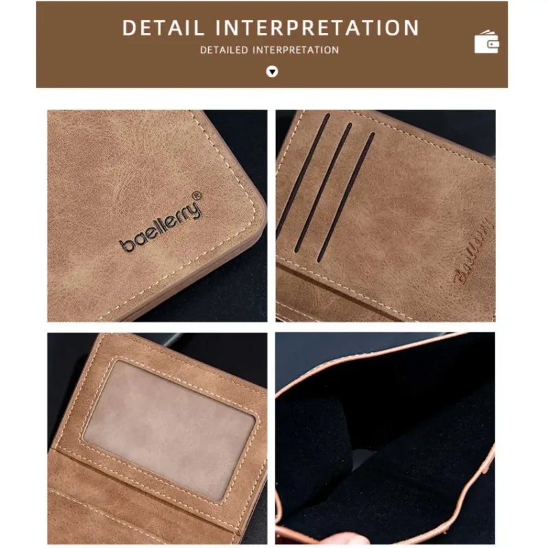 Men's Wallet Slim Sanded Leather Multi Card Holder Minimalist Casual Business Wallet for Men Compact Multi Function Short Wallet