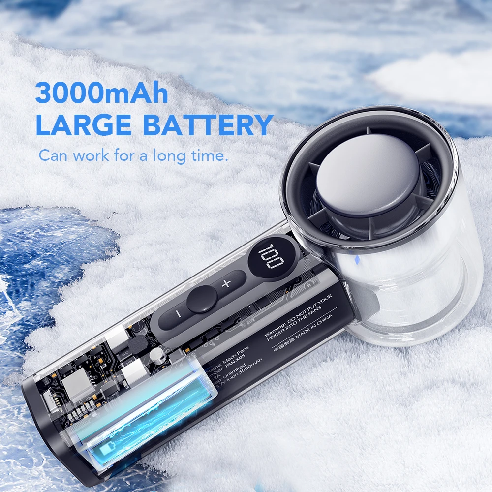 Portable 3000mAh Handheld Fan - 100-Speed Turbo Cooling, USB Rechargeable Mini Personal Fan for Travel, Camping & Outdoor Use