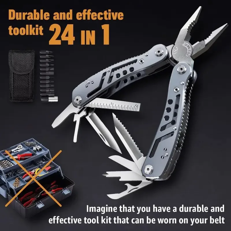 Pinza multiutensile 24 in 1 multiutensile con ​ Multiutensile professionale per regali di sopravvivenza, campeggio e caccia per uomo, papà, banda Hus