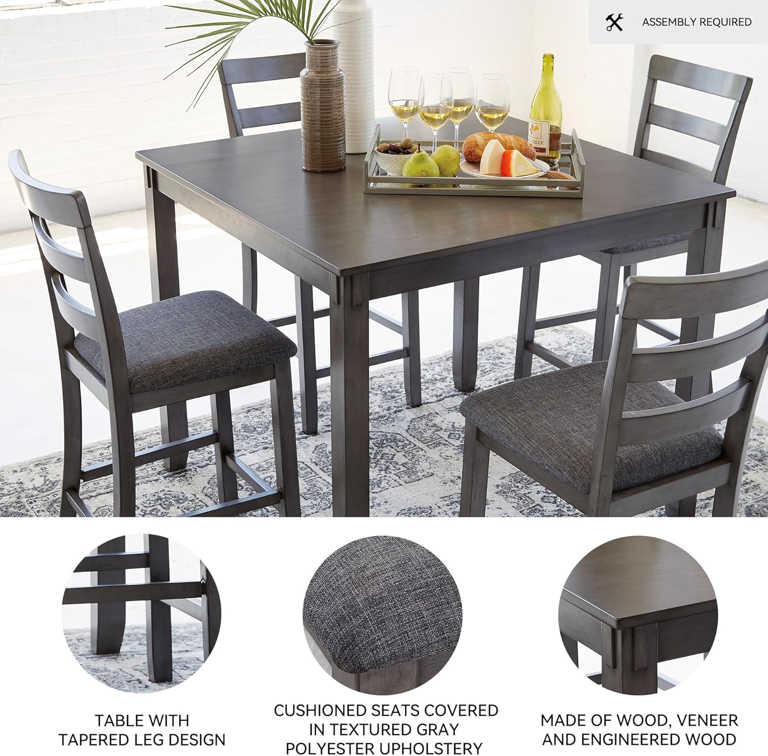 Customizable Bridson 5 Piece Counter Height Dining Room Set, Includes Table & 4 Bar Stools, Gray