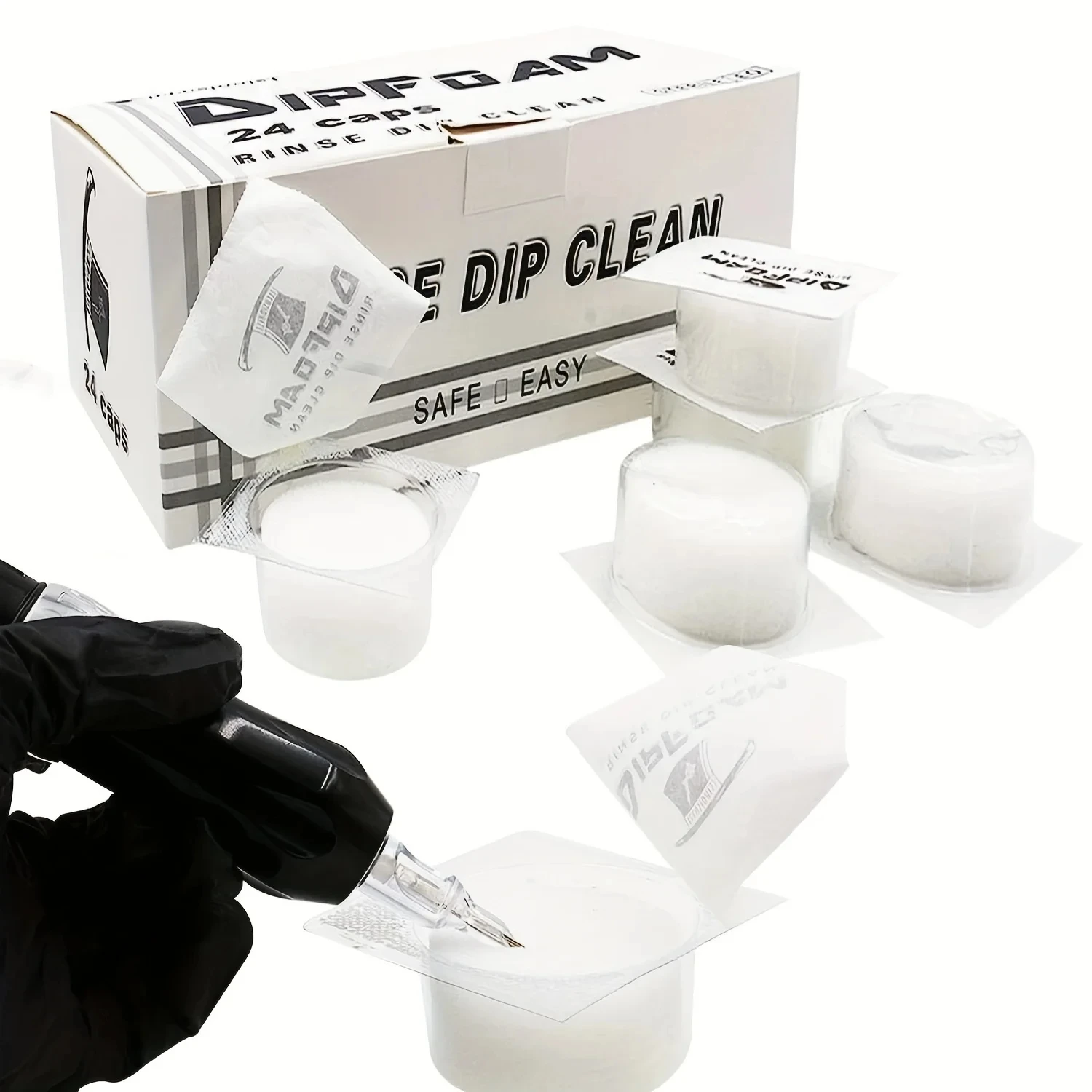 24 Stück Tattoo Dip Cup Caps Tattoo Einweg Dip Foam Spülkappen Tassen Reinigung für Nadel- und Spitzenspülung Dip Clean Professional