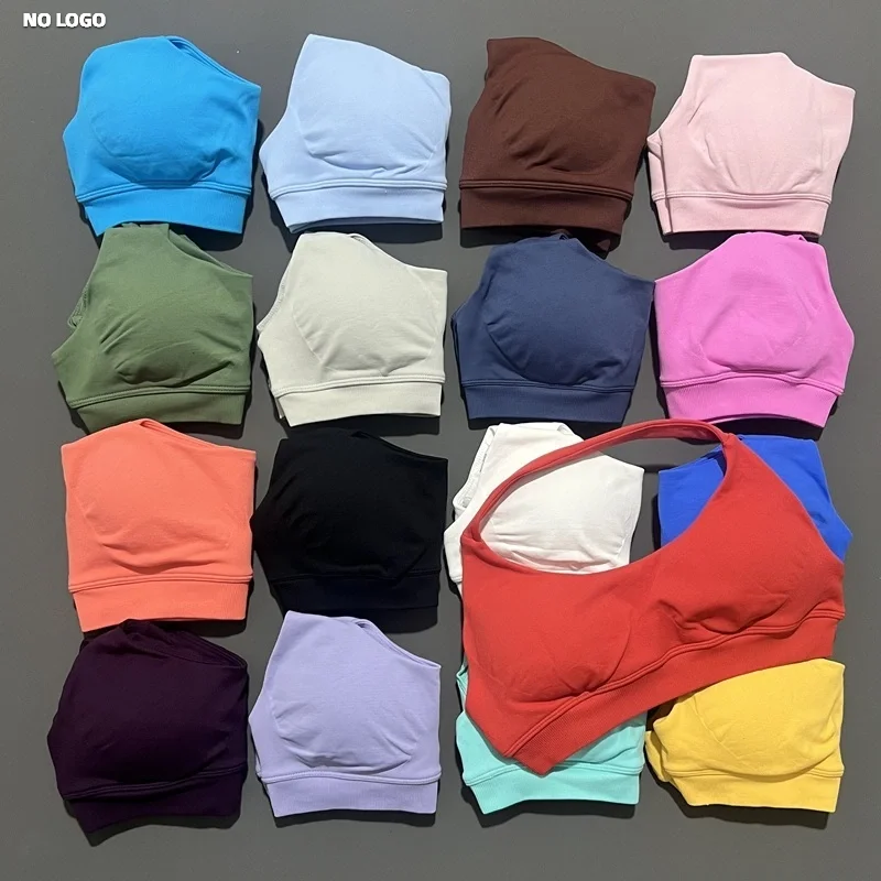 Sujetador deportivo sin logotipo para mujer, Top Halter sin costuras, soporte alto, Push-up, espalda abierta, ropa de gimnasio, ropa interior de entrenamiento de Yoga y Fitness