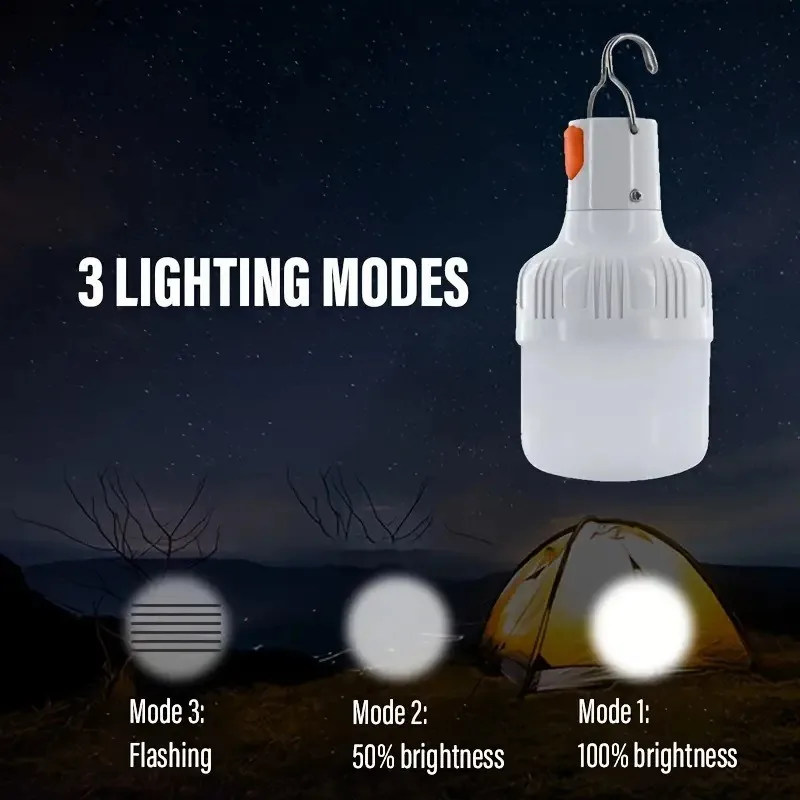 1PC 야외 USB 충전식 LED 램프 전구 60W 비상 조명 후크 캠핑 낚시 휴대용 텐트 랜턴 야간 조명 전구
