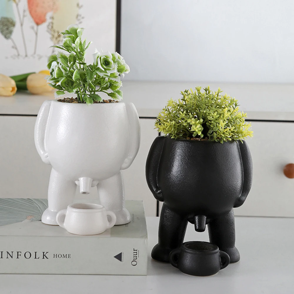 Maceta divertida de resina Retro con forma de maceta, macetas creativas con agujeros de drenaje, jarrones de figuras para flores suculentas