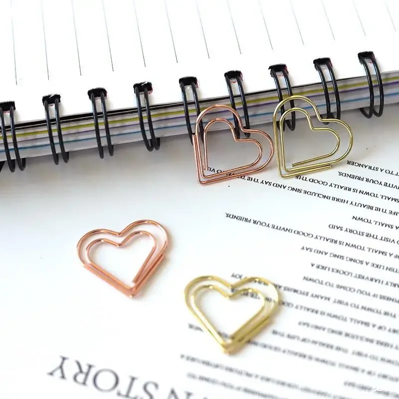50 ชิ้น/เซ็ตกระดาษโลหะคลิป Hearts Mini Binder คลิปบุ๊คมาร์ค BindingNote ตกแต่งเครื่องเขียนโรงเรียน Office Binding Supplies