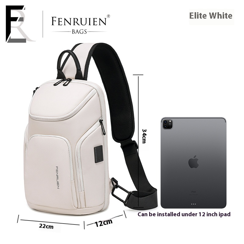 Fenruien bolsa de ombro masculina, bolsa crossbody com carga usb à prova d'água para viagem curta, bolsa de peito adequada para ipad de 9.7 espaços
