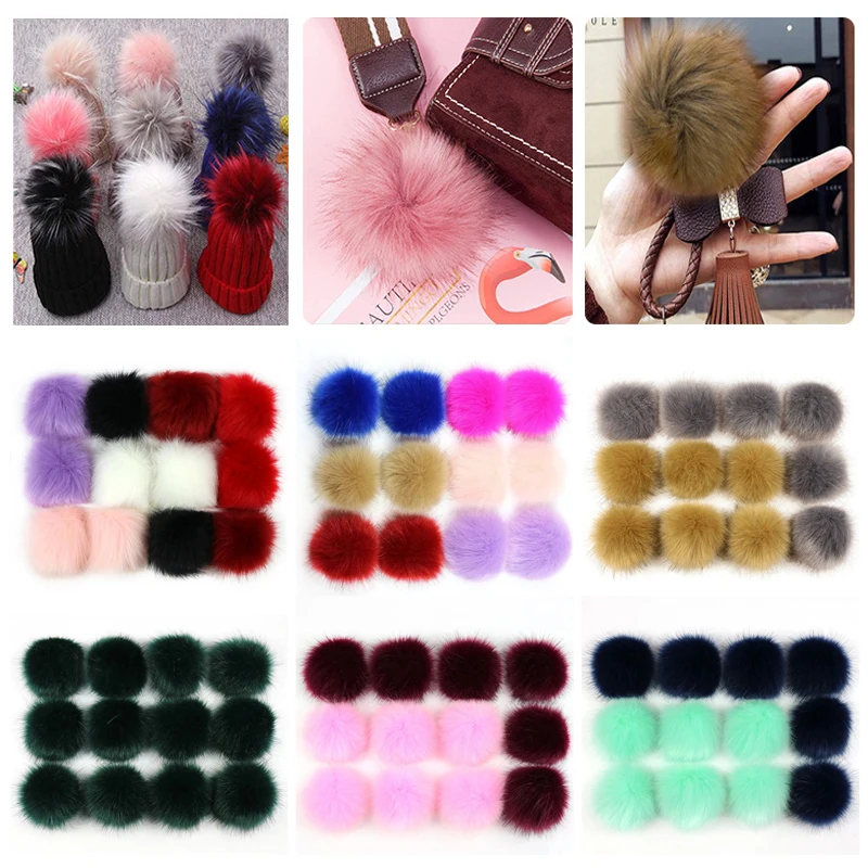 12pçs pompons macios e fofos artificiais, 8cm, bolas de pompom de pele de raposa de pelúcia, pompons de pele falsa para chapéu diy, bolas de cabelo, cachecol, fornecimento de roupas