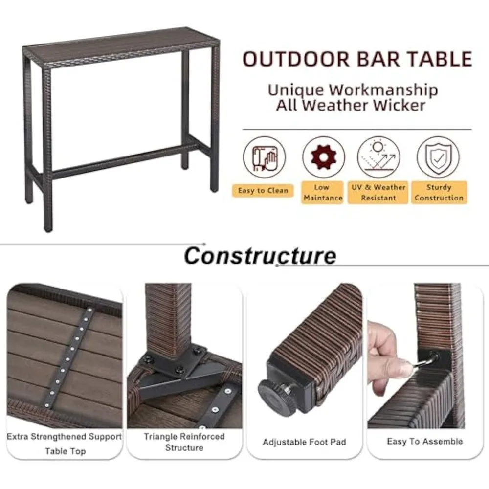 Outdoor Bar Set for Patio 3pcs Outdoor Bar Table and Chairs Set All Weather Bar Height High Top Outdoor Table and Chairs Wicker