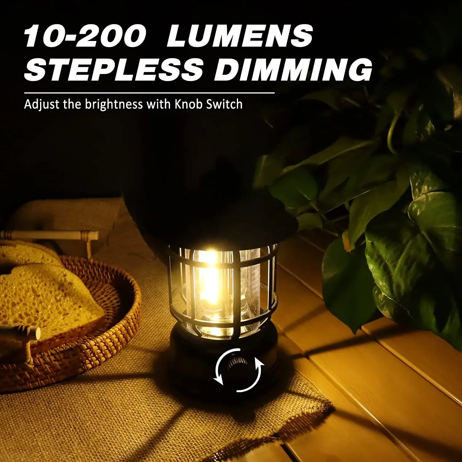 Recarregável Camping Lanterna, Stepless Dimming COB, portátil, impermeável para caminhadas, pesca, emergência, Início Power Outages, Indoor Out
