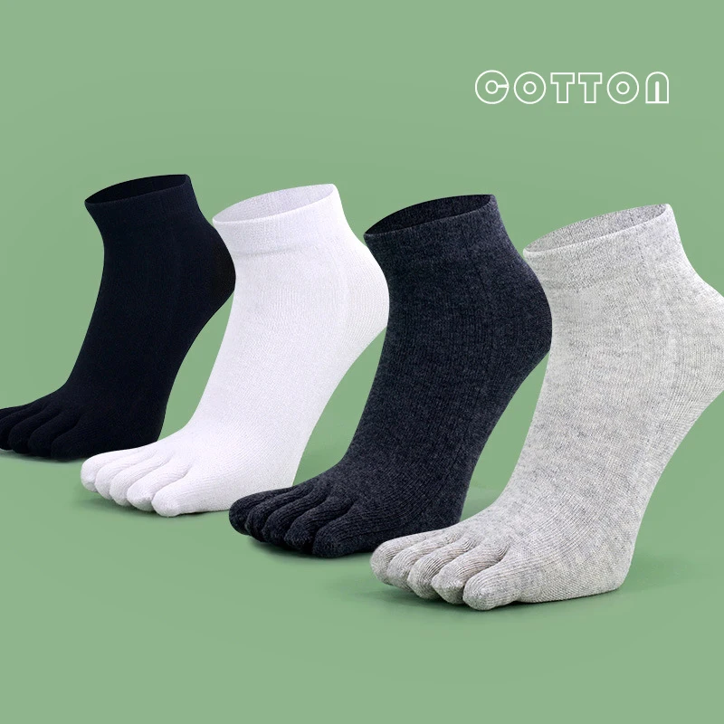 Calcetines con punta de algodón para hombre, calcetines con cinco dedos, calcetines cortos transpirables hasta el tobillo, calcetines deportivos para correr, Color sólido, negro, blanco, gris, calcetines masculinos