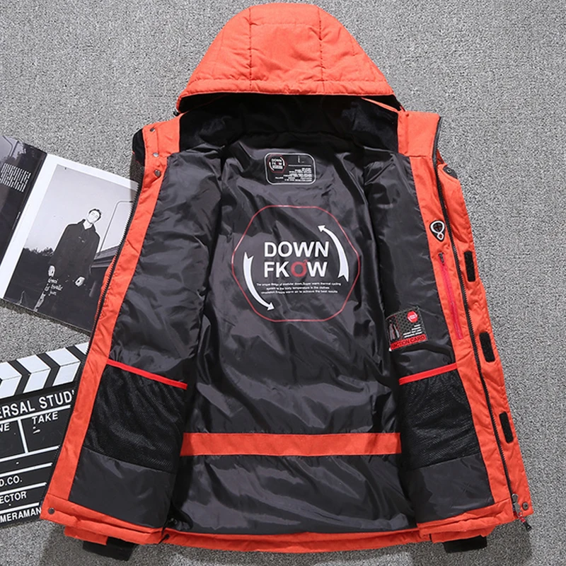ผู้ชายเป็ดสีขาวลงเสื้อแจ็คเก็ต Hooded หนาปักเป้าเสื้อแจ็คเก็ตชายคุณภาพสูงเสื้อกันหนาวความร้อนฤดูหนาว Parka Men