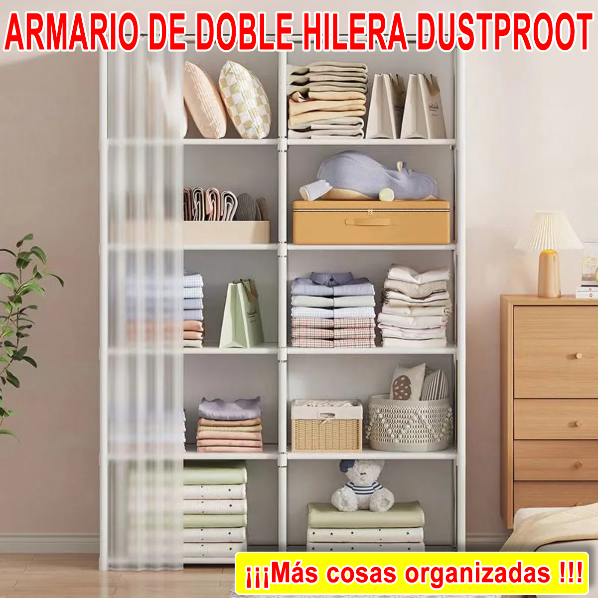 Armario Simple a prueba de polvo de 6 capas, armario de ropa para dormitorio, organizador de almacenamiento, estantería divisoria de alta capacidad de doble fila Estantería de almacenamiento