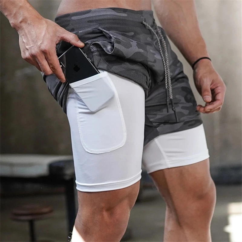 Männer Sport Shorts Sommer 2 In 1 Doppel-deck Quick Dry GYM Sport Shorts Fitness Jogging Workout Shorts Laufen kurze Hosen Männer