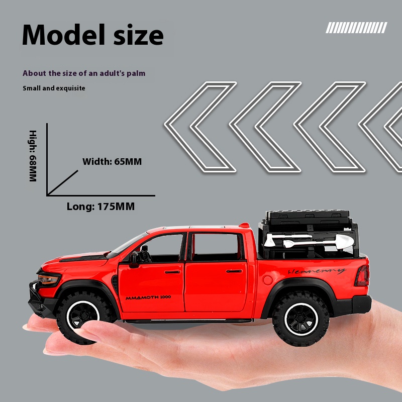 1:32 RAM MAMMOTH Pickup Off Road Vehicle Miniaturowy odlewany metalowy model samochodu Zabawka Odciągnij dźwięk i światło Kolekcje Prezenty
