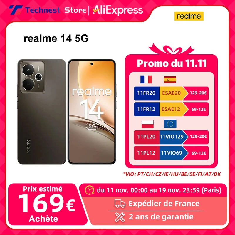 [Programa Pioneiro] smartphone realme 14 5G Snapdragon ®   6 Gen 4 Chipset 6000mAh Bateria 45W Carga 120Hz AMOLED Display IP69 NFC