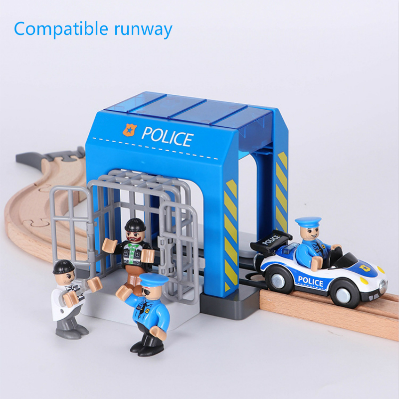 セット警察泥棒キャッチビルディングブロックスーツ木製線路おもちゃと互換性プラスチック警察署子供のおもちゃ