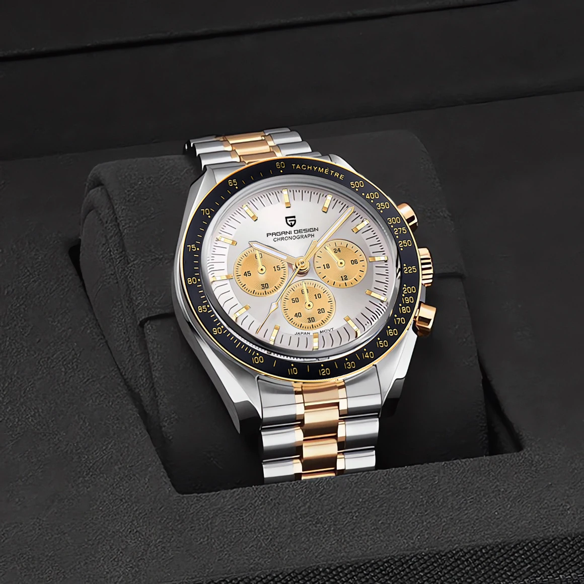 PAGANI DESIGN, relojes de luna dorada y plateada, nuevo reloj de cuarzo de lujo para hombre, cronógrafo con fecha automática, reloj de pulsera de cristal de zafiro AR para hombre