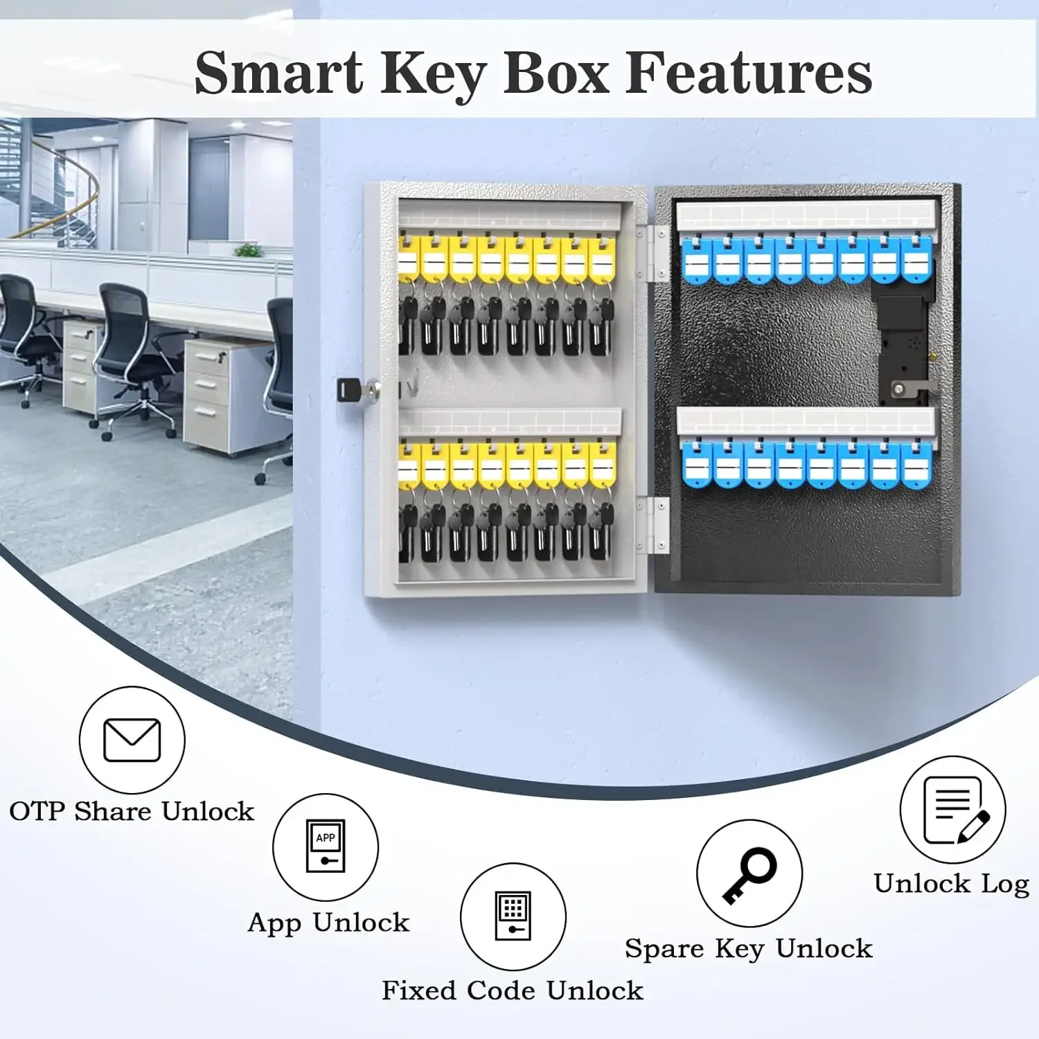 Hier 32 Schlüssels chloss, intelligenter Wand schlüssels chrank, otp/App Bluetooth/fester Code zum Entsperren des Schlüssel verwaltungs safes