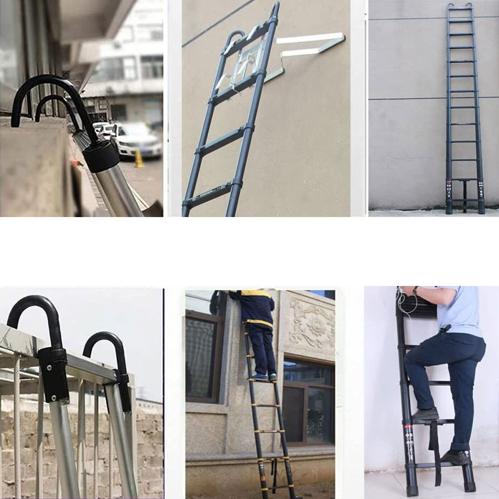 Échelles télescopiques robustes de 6.2M avec crochets, échelle de toit extensible en aluminium à 14 marches pour échelle intérieure et extérieure polyvalente