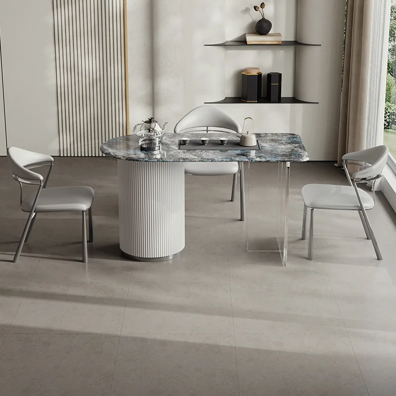Mesa de chá e cadeira com placa de pedra acrílica nórdica de alta qualidade combinação moderna e simples mesa de chá