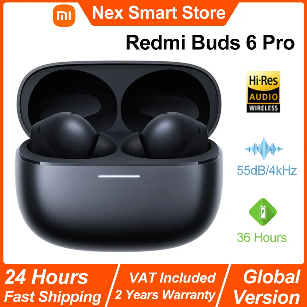 Xiaomi Redmi Buds 6 Pro kabelloser Bluetooth-Kopfhörer, hochauflösendes Audio mit LDAC, 55 dB aktive Geräuschunterdrückung, BT5.3, globale Version