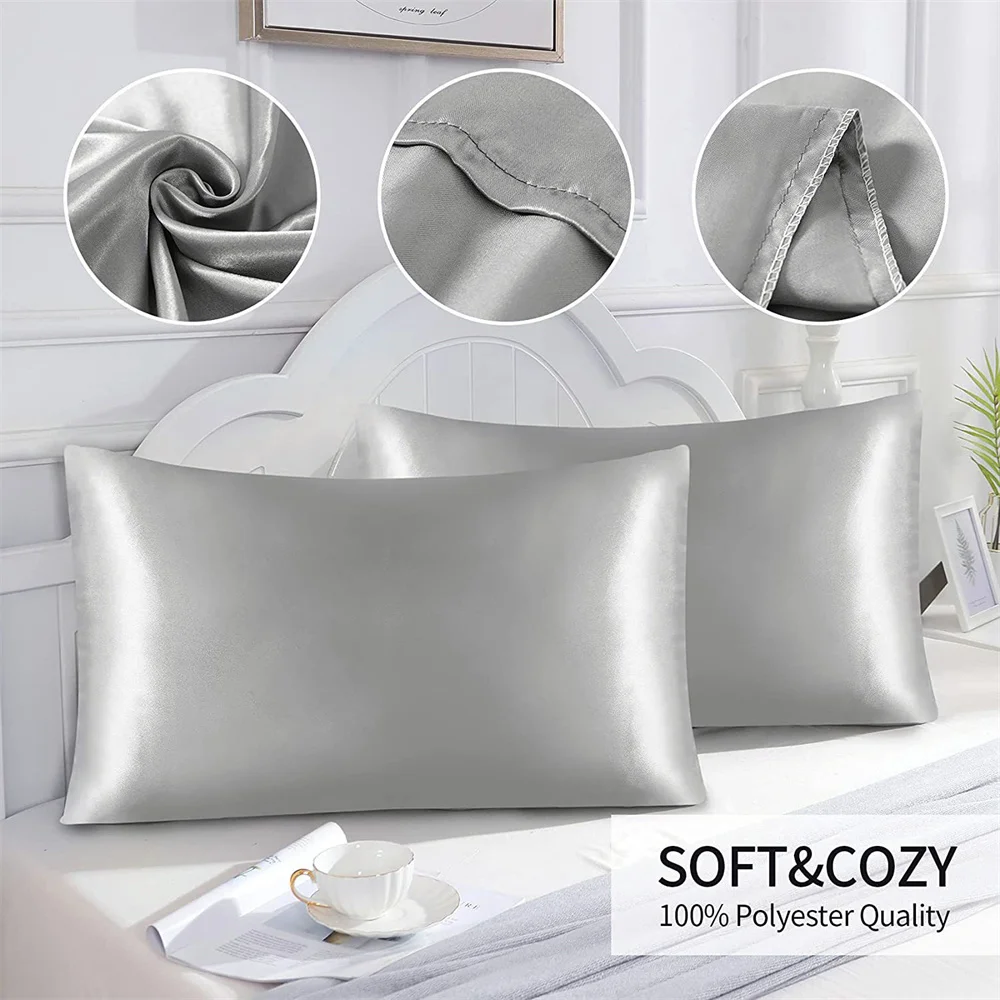 1pc federa in seta simulata liscia tinta unita morbida fronte-retro bianco nero grigio kaki blu rosa federa biancheria da letto delicata sulla pelle