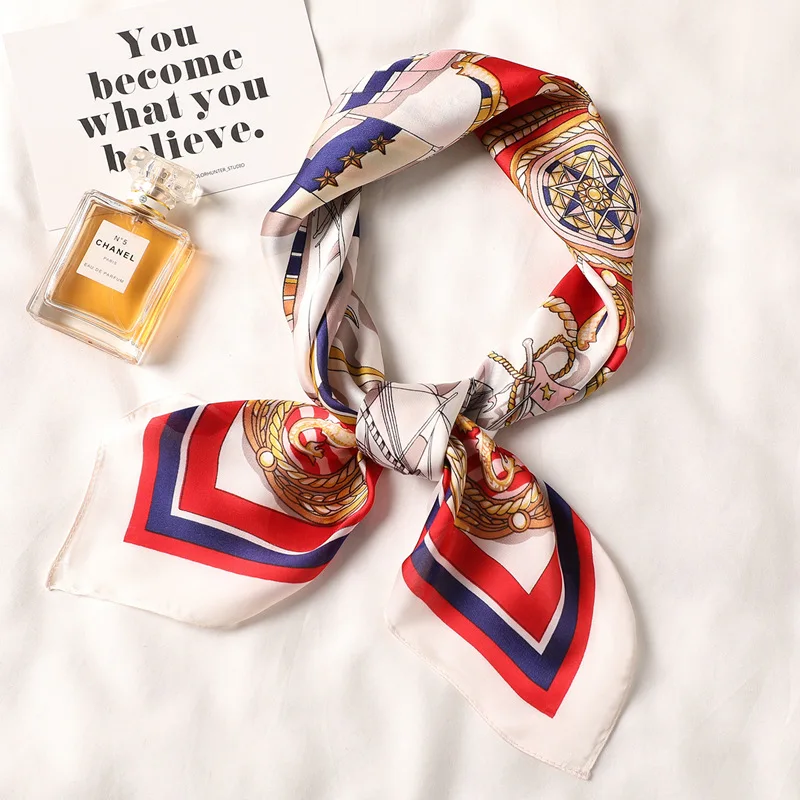 NEJANHOM Lụa Cảm Của Phụ Nữ Khăn Choàng Tóc Nơ Vuông Hijab Đầu Thiết Kế In Hình Mùa Xuân Khăn Choàng Len Chủ Đề Bandanas Foulard Nữ
