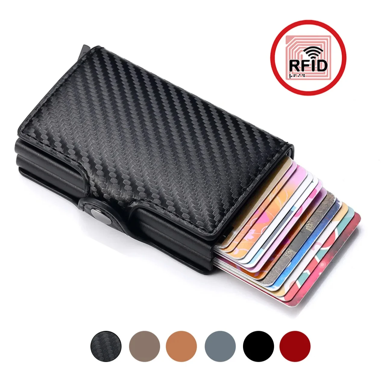 Carteras con tarjetero Rfid para hombre, Mini billetera delgada de fibra de carbono de lujo, tarjetero para 14 bancos, monedero pequeño, monederos para hombre