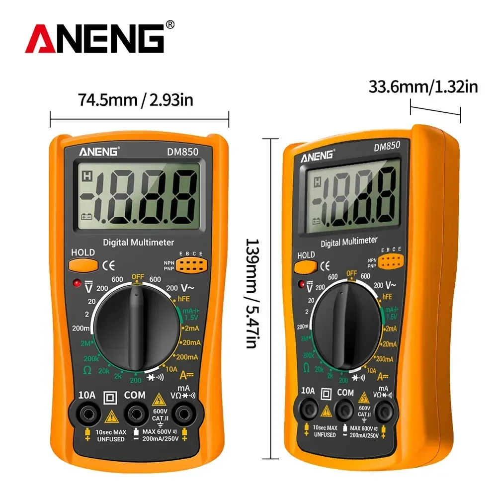 มัลติมิเตอร์แบบดิจิตอล Professional 1999 นับ ANENG DM850 AC/DC เครื่องทดสอบแรงดันไฟฟ้าอัตโนมัติ Ohm Ammeter เครื่องตรวจจับเครื่องมือ