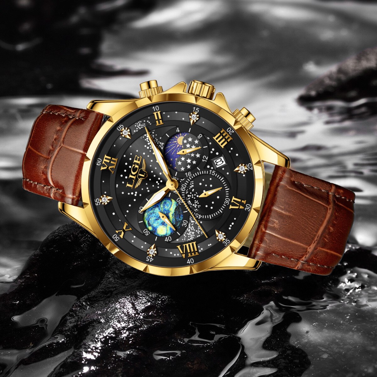 Lige 2024 top luxus marke männer echt leder sport uhren herren armee militär uhr männlich datr quarzuhr relogio mascumino