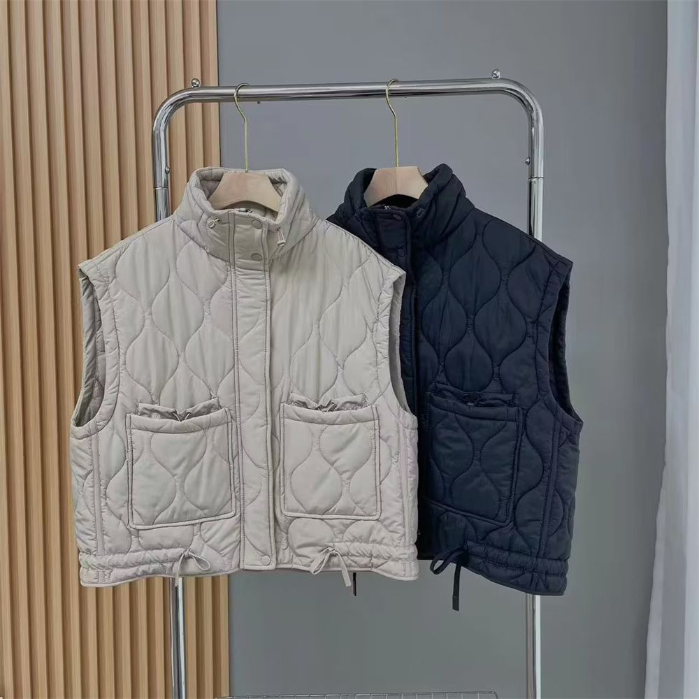 UNIZERA2023 Herfst Nieuwe Mode Veelzijdige Stand Hals Zak Decoratie Katoenen Jas Tank Top Casual Dunne Jas Vest